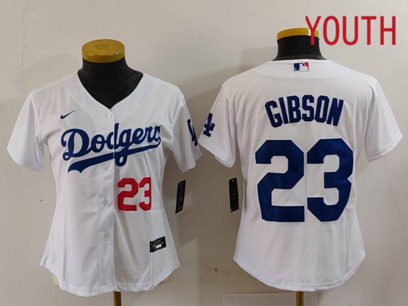 Youth Los Angeles Dodgers #23 Gibson White Nike Game 2024 MLB Jersey style 3